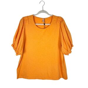 Kaktus Orange 100% Cotton Top Textured Puff Sleeve Plus Size 1X